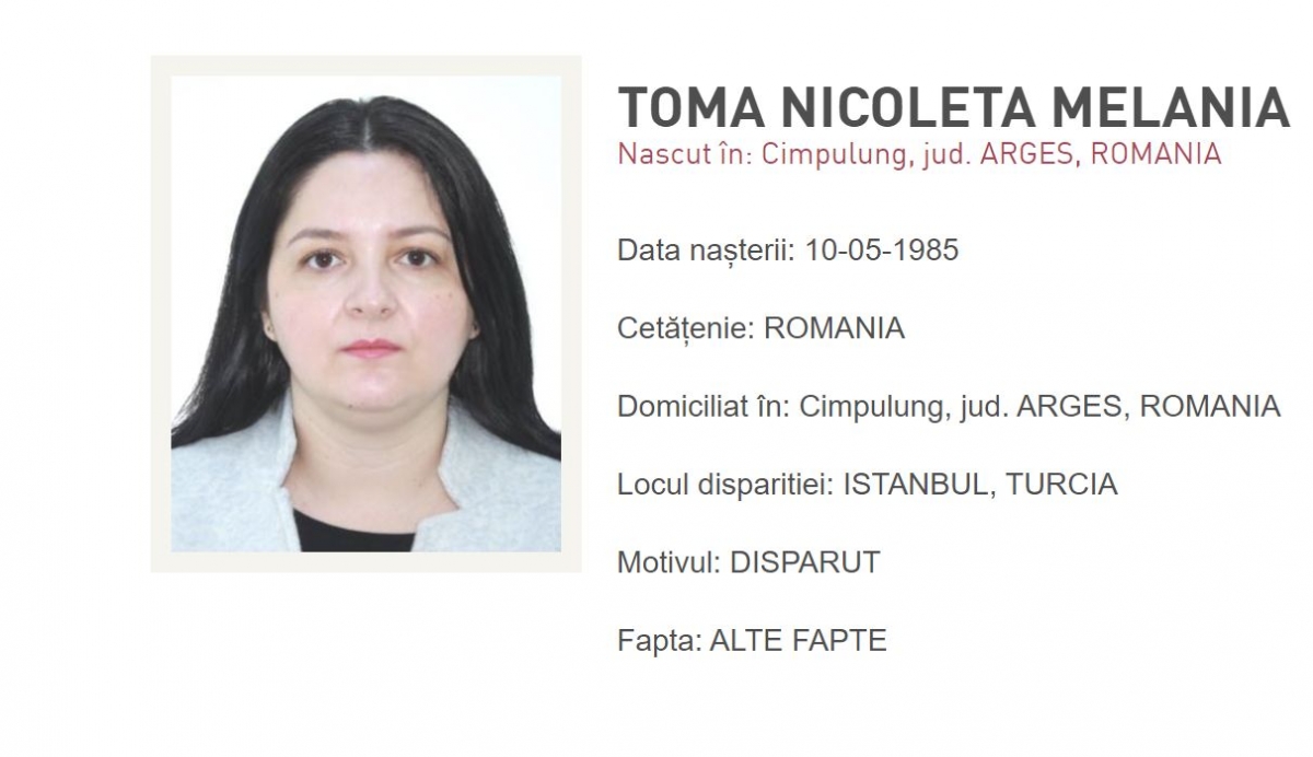 Românca de 39 de ani dispărută în condiții misterioase în Turcia a fost dată în urmărire internaţională