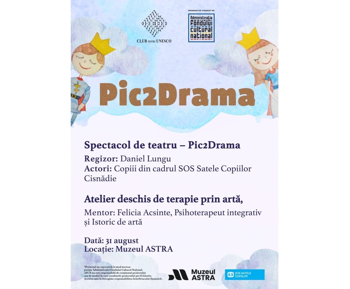 Asociația Alumnus Club organizează un atelier de terapie prin artă, alături de spectacolul și expoziția copiilor participanți în cadrul proiectului Pic2Drama