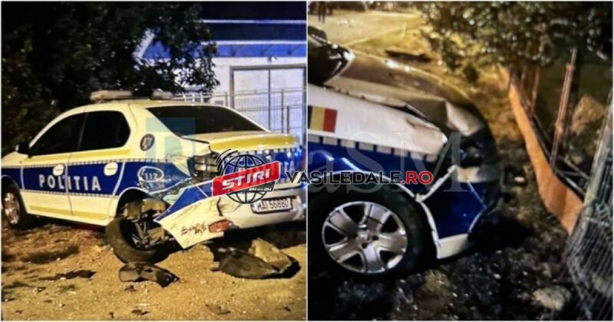 Imagini teribile: A intrat cu un BMW X5 într-o mașină de poliție, apoi a dat peste un polițist și a fugit
