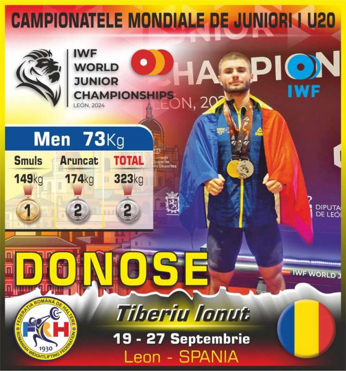 Halterofilul Tiberiu Donose strălucește la Mondialele de Juniori cu o medalie de aur și două de argint